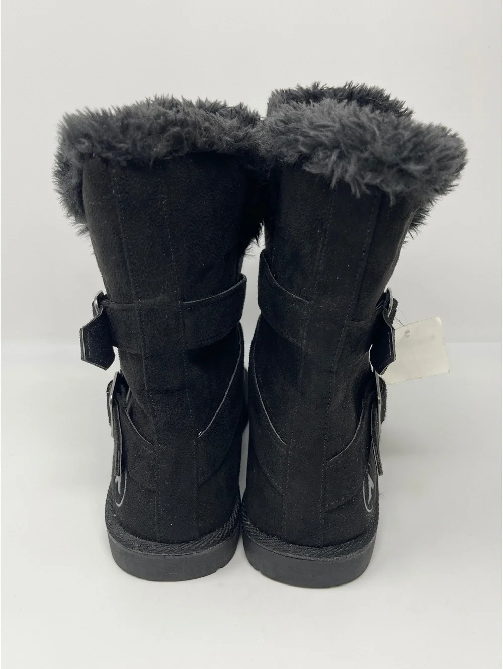 Airwalk Womens Size 9.5 Black Suede Faux Fur Trim Double Buckle Winter Boots